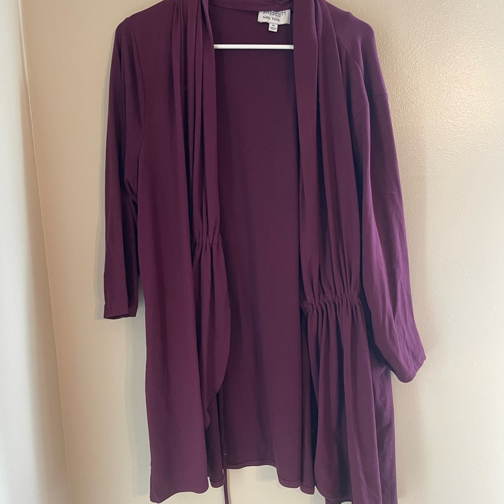 NY Collection Deep Plum Open-Front Drape Cardigan